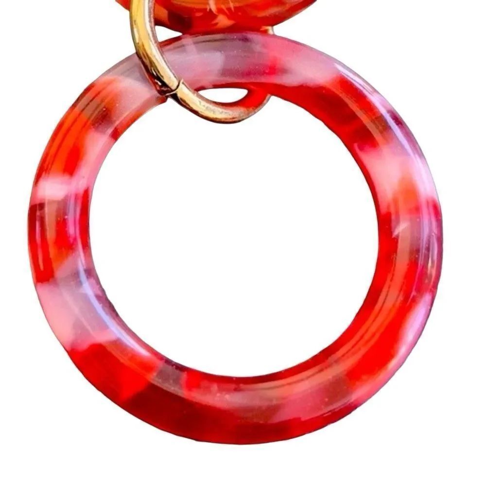 Lele Sadoughi Triple Loop Hoop Circle Red Ring Pendant Necklace - Picture 2 of 5